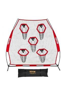 VEVOR 7x7 ft Football Throwing Net QB Trainer 5 Target Pockets Carry Case Red